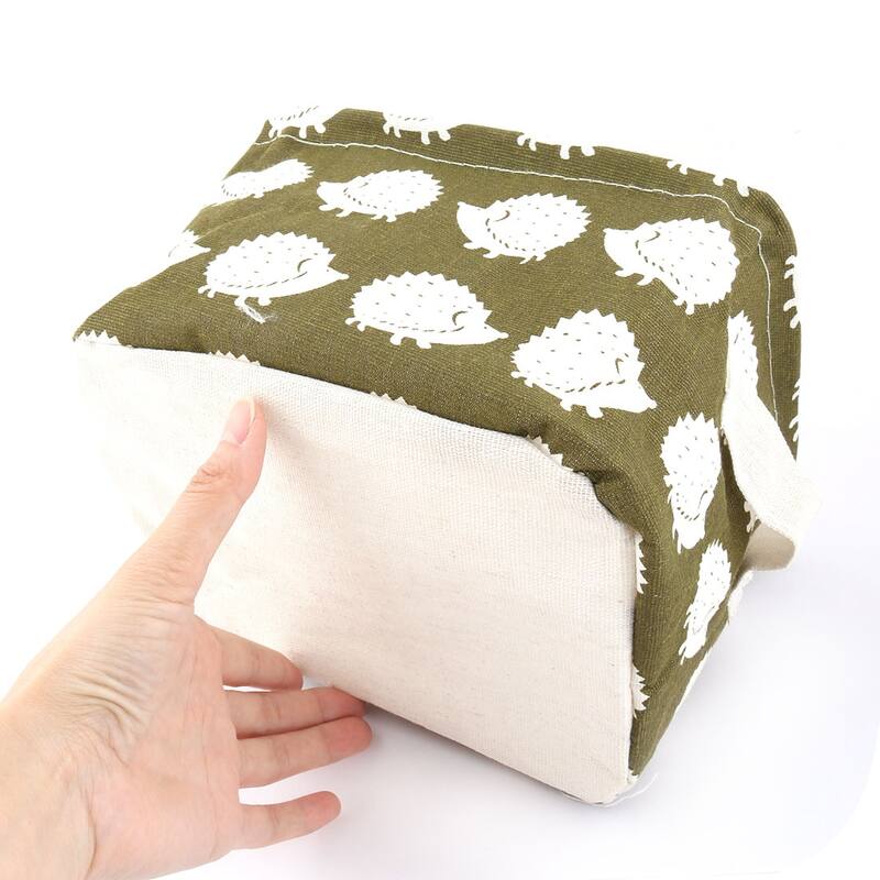 Home Wardrobe Cotton Linen Hedgehog Print Underwear Sundries Socks Storage Box - White, Green