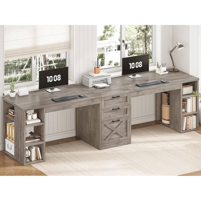 96.5" Computer Desk 3 Drawers Home Office Desk 8 Open Shelves