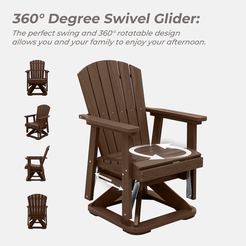 Set of 2 HDPE Adirondack Swivel Gliders, Outdoor Patio Chair Set
