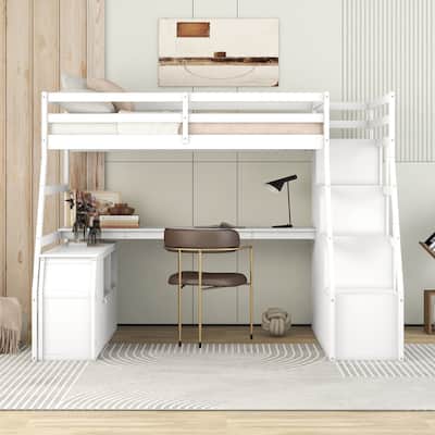 Twin Size Loft Bed with 7 Drawers, Shelves, and Desk - Space-Saving Design for Kids