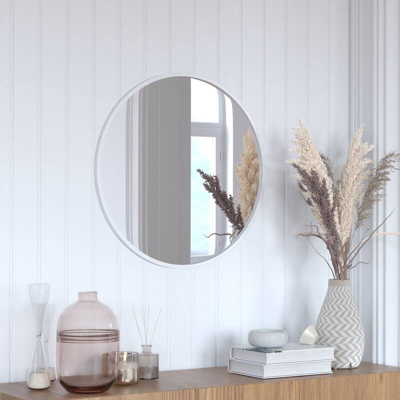 Wall Mount Shatterproof Round Accent Wall Mirror with Metal Frame - 24" Round - Silver