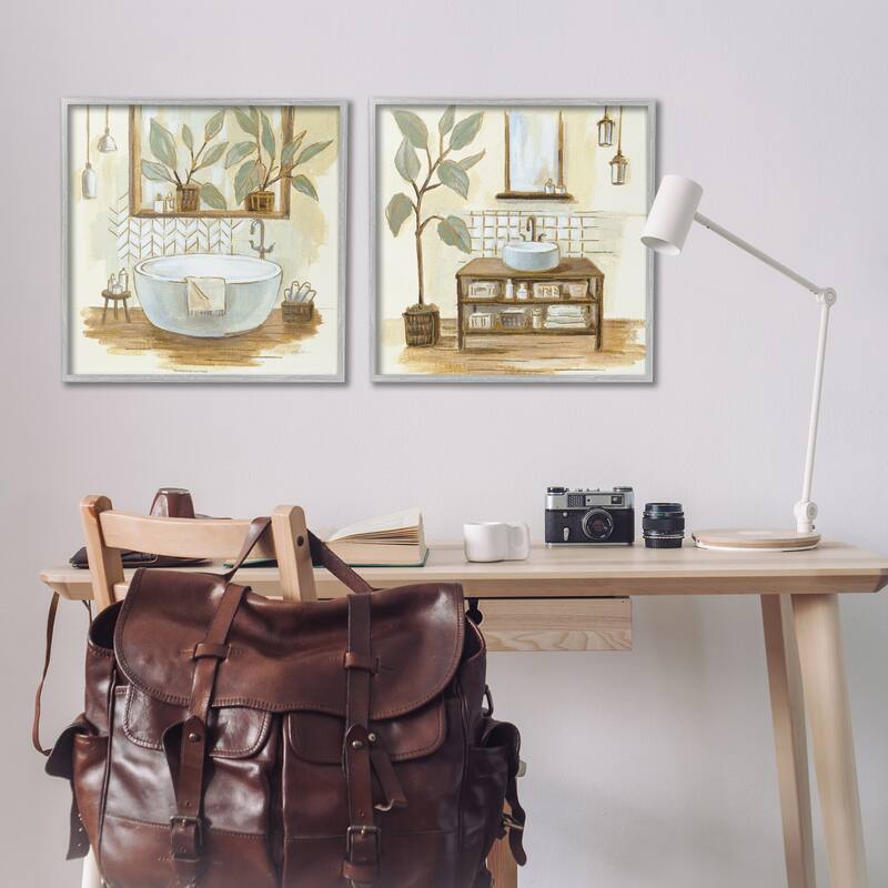 Stupell Sage Green Bathroom Interiors Traditional Plants, 2pc Multi Piece Framed Wall Art Set12 x 12