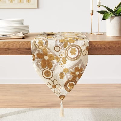 Violet Linen Victoria Chenille Daisy Sunflower Pattern, 13 Inch by 70 Inch, Decorative Table Runners
