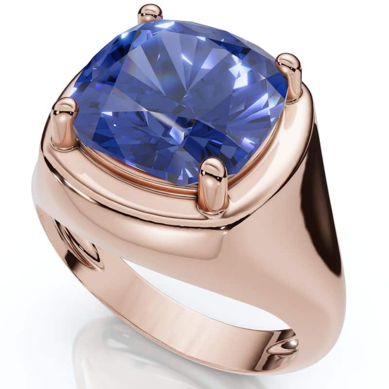 Bliss Diamond 5Ct Cushion Blue Sapphire Button Ring Gold lab Grown - 7 - Rose