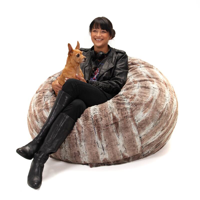 Round Plush Bean Bag Chair - 48" - Brown and Gray