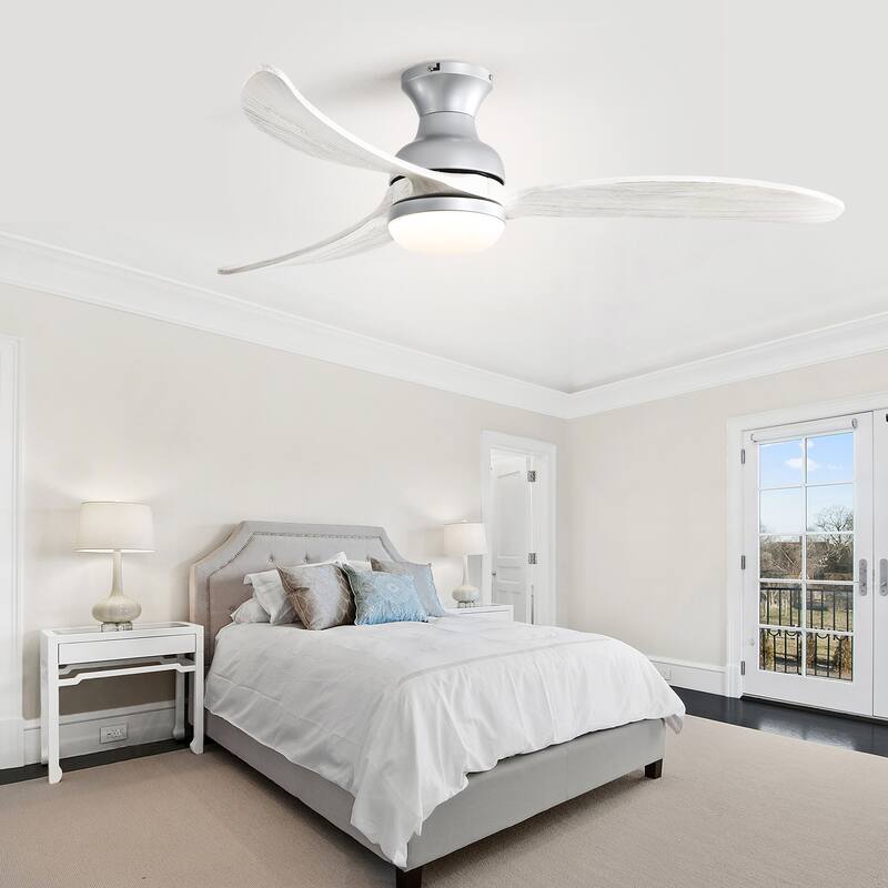 Sofucor 52inch Smart-controlled Flush-mount Ceiling Fan with Streamlined Curved Blades, Remote Control, and Dimmable LED Light