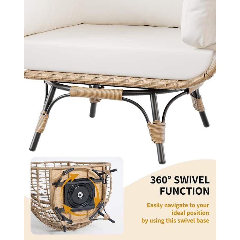 Outdoor 360° Swivel Egg Chair with Cushions,Egg Basket Lounge Chair for Patio