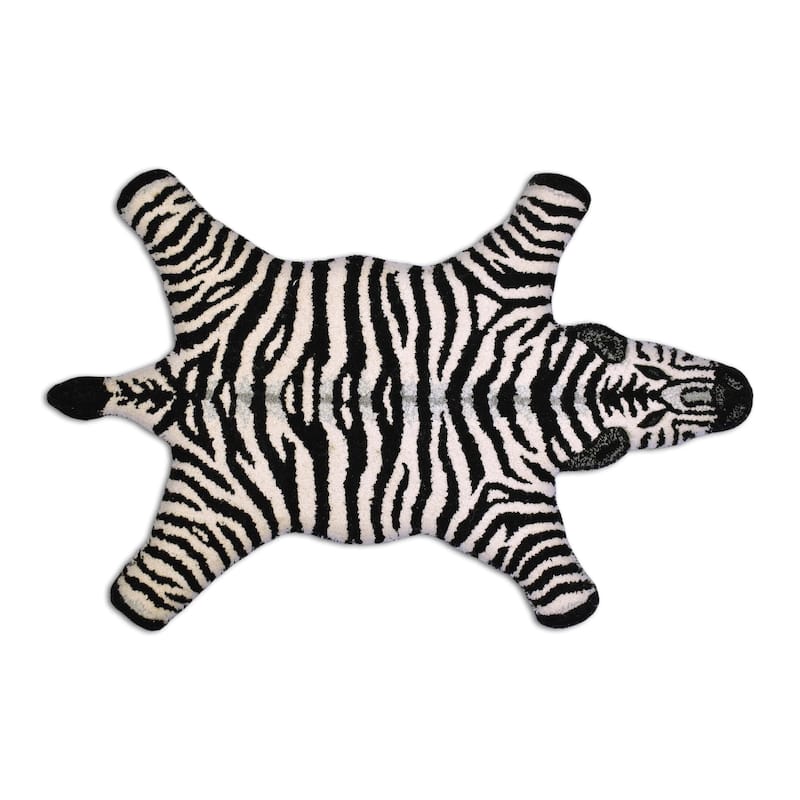 Fabstyles Animal Wool Printed Area Rag Rug Living Room, Hallway - Black Zebra - 2x3