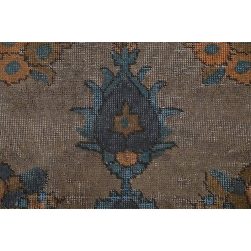 Distressed Brown Over-Dyed Tabriz Persian Vintage Rug - 6'8"x 9'6"