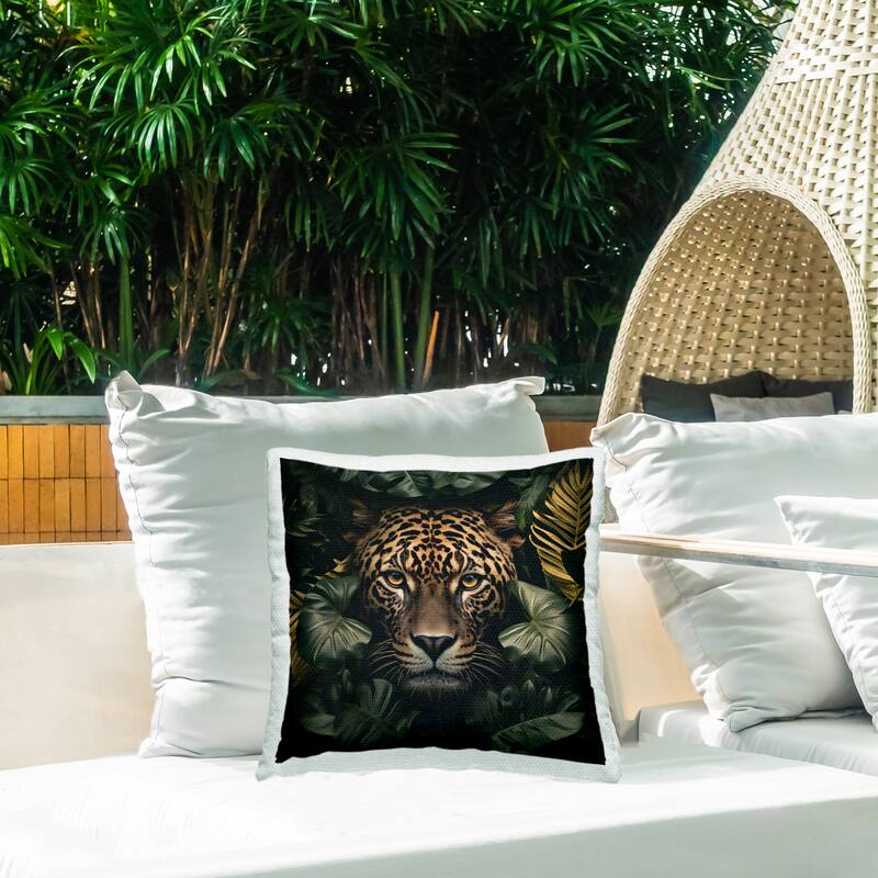 Stupell Leopard in Exotic Palms Printed Outdoor Throw Pillow Design by Heidi Kuntz