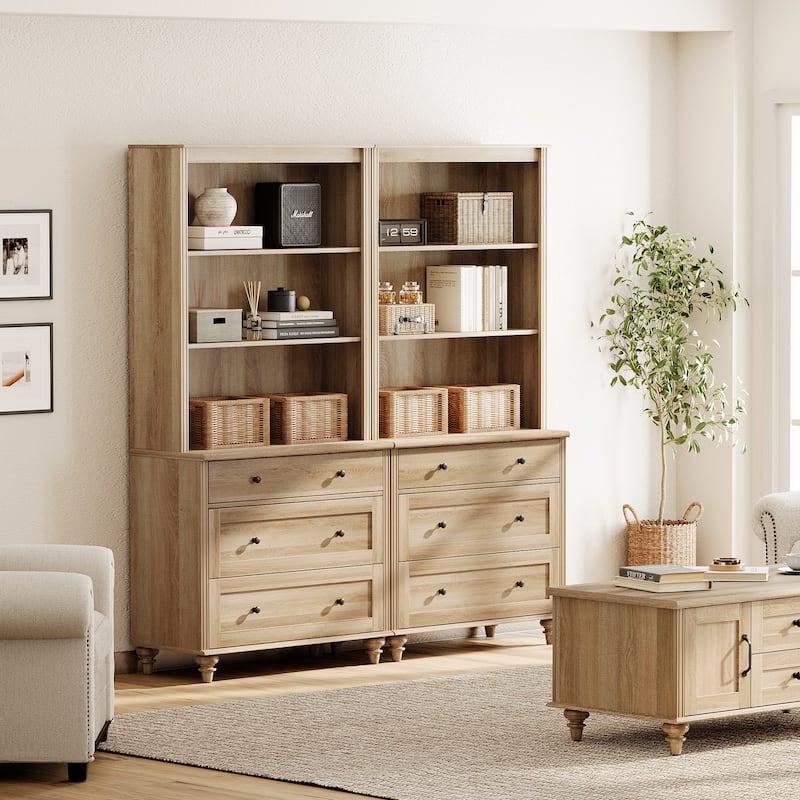 Oak Bookcase with Doors, Large Wood Farmhouse Book Case Shelf