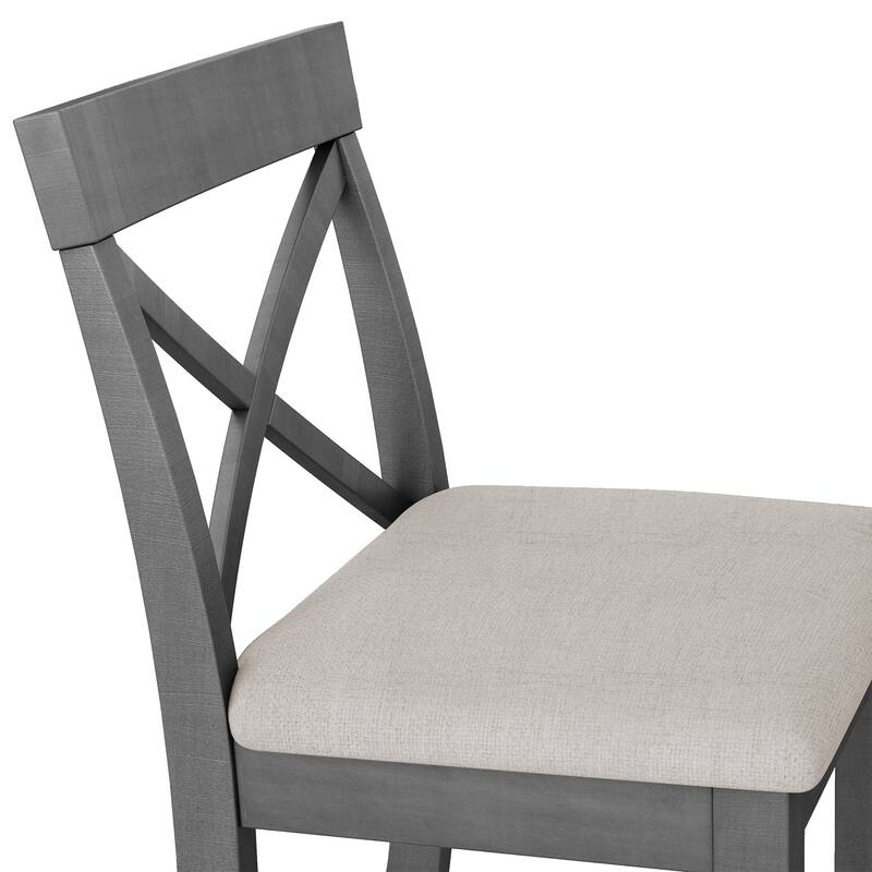 3-Piece Breakfast Nook, Wood Bar Height Dining Table Set, Kitchen Table Set with Bar Table and Cushioned Stools