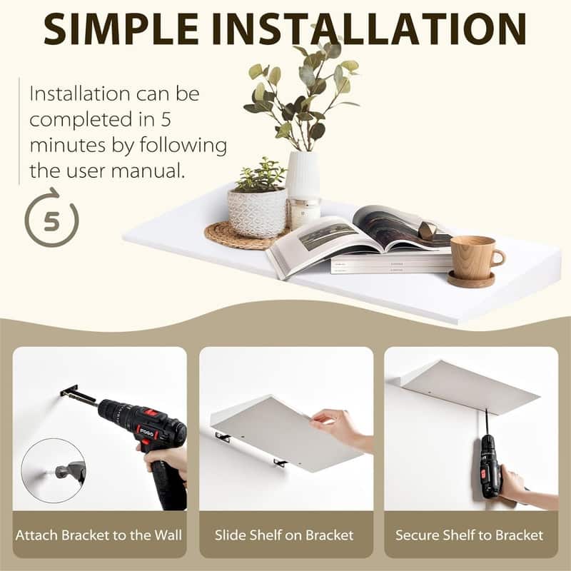 Wood Floating Shelves for Wall Set of 3 - 6.7"D x 15.8"W x 1.2"H