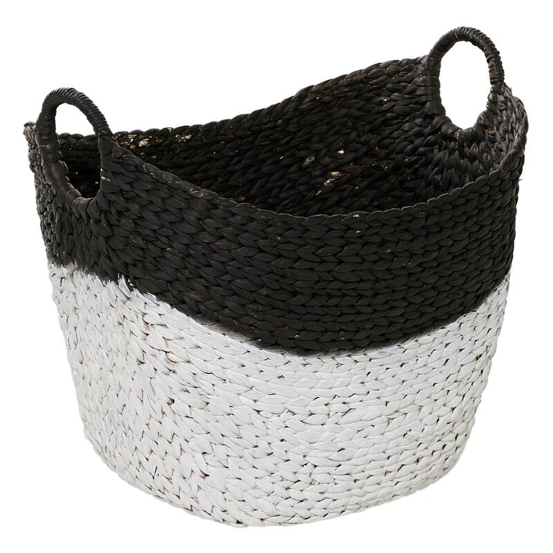 Seagrass Handmade Large Woven Decorative and Functional Storage Basket with Handles - Brown, White, Black
