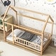 preview thumbnail 17 of 43, Floor Wooden Bed with House Roof Frame and Fence Guardrails
