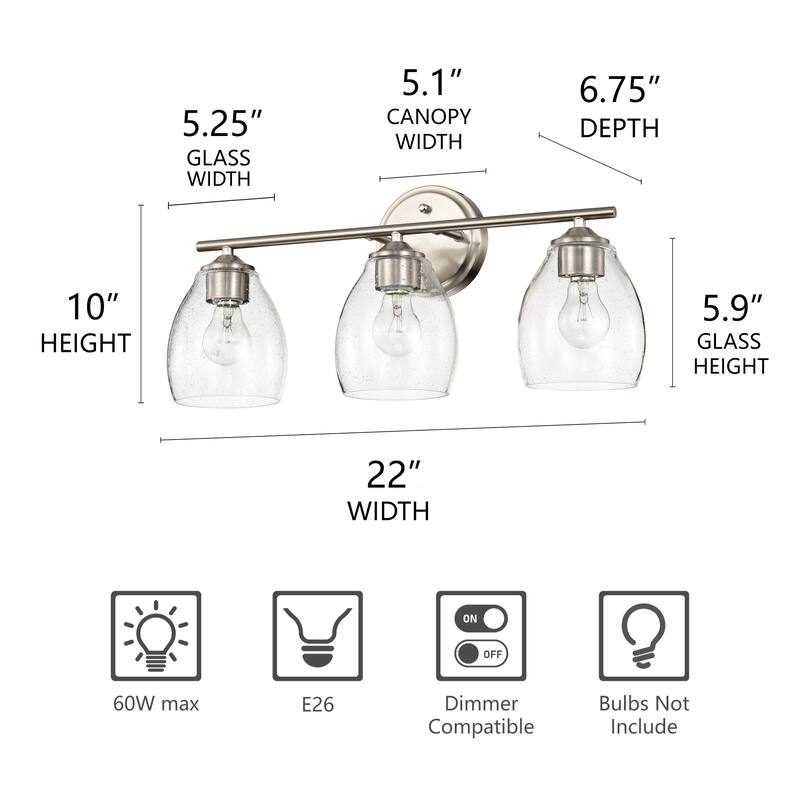 Brushed Nickel 3-Light/4-Light Vanity Light with Bell-shaped Seedy Glass Shades