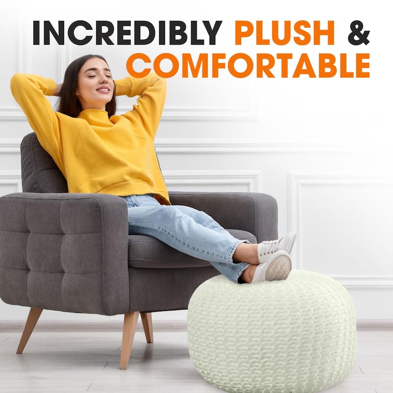 Cheer Collection Decorative 18-inch Chunky Hand-knit Pouf Ottoman