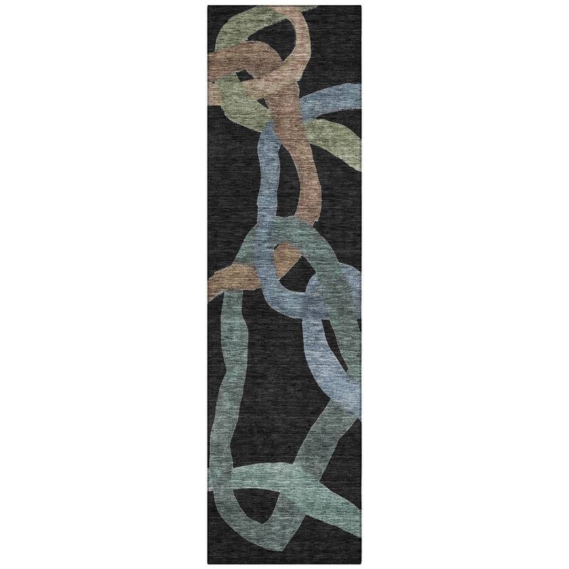 Machine Washable Indoor/ Outdoor Abstract Links Chantille Rug