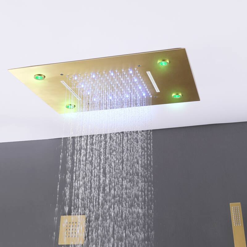 Rbrohant Thermostatic LED Waterfall Shower Faucet System Massage Jets