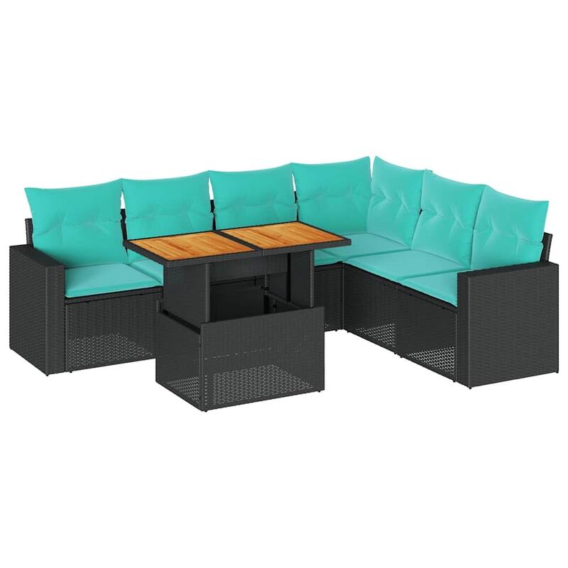 vidaXL Patio Sofa Set with Cushions Table and Sofa Sections 7 Piece Poly Rattan - 21.7 x 24.4 x 27.2