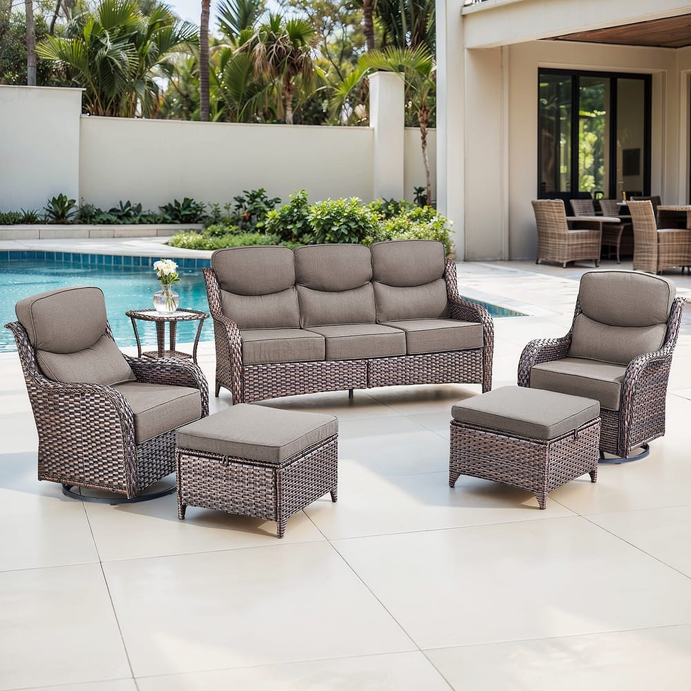 Gymojoy 6-Piece Patio Furniture Set with Swivel Glider Chairs, 6-Inch Ultra-Plush Cushions & Water-Resistant Olefin Fabric