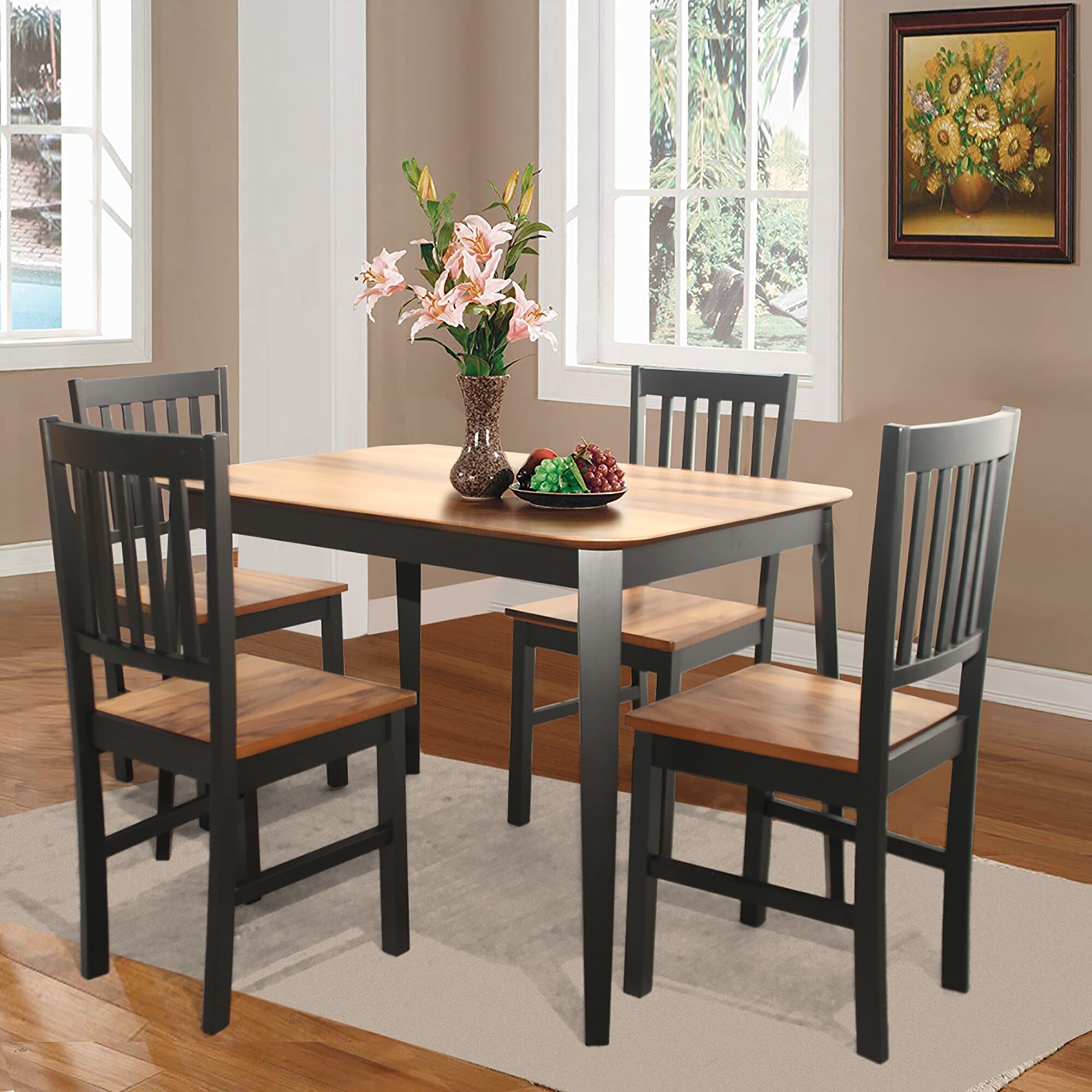 4 PCS Wood Dining Chairs Restaurant Kitchen Side Chair with Wide