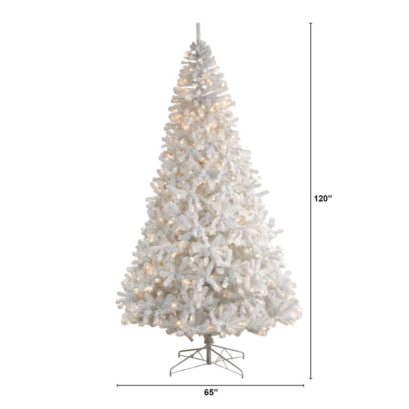 10' Pre-Lit White Artificial Christmas Tree, LED Lights - over-10-feet