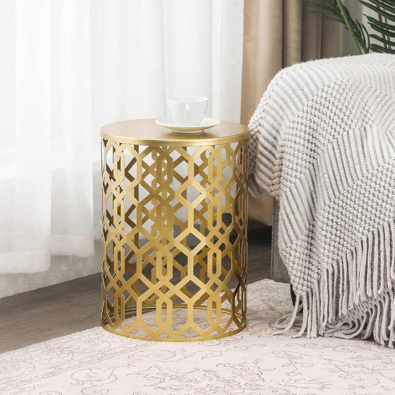 Adeco Set of 2 Round Metal Nesting Side End Tables Set - set of 2