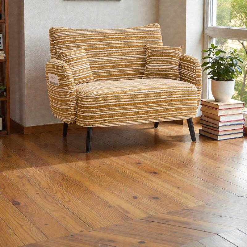 Modern Boucle 2-Seater Sofa with Storage Pockets, Deep-Seated Small Couch with Armrest Pillows for Apartments