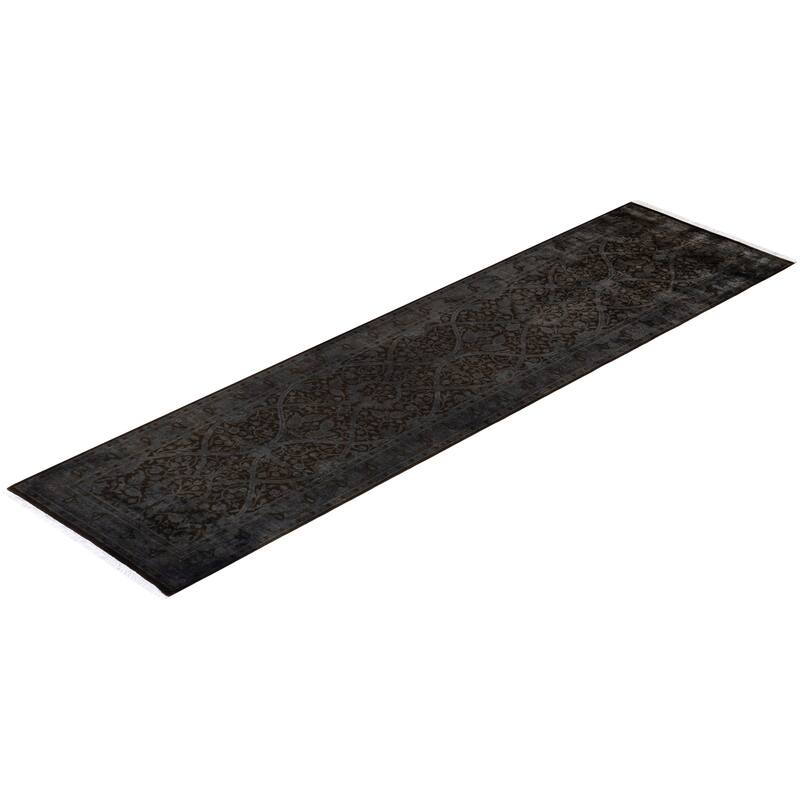 Overton Hand Knotted Wool Vintage Inspired Modern Contemporary Overdyed Gray Runner Rug - 2' 7" x 10' 4"