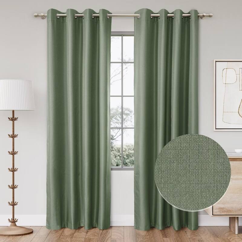 Textured Grid 100% Blackout Grommet Curtain Pair(2 Panels)