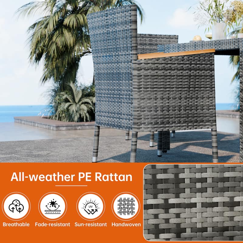 5-Piece Outdoor Wicker Dining Set with Wood Desktop Table and Chairs - N/A