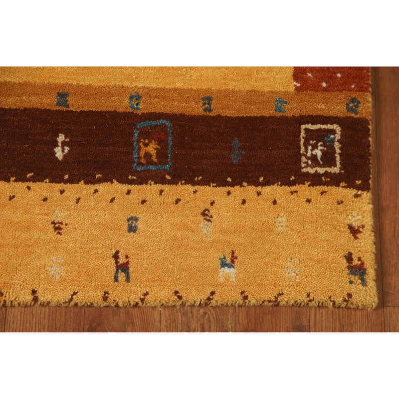 Hand Knotted Oriental 100% Wool Carpet Tribal Tribal Yellow & Gold Gabbeh Area Rug - 4' 4'' X 2' 5''