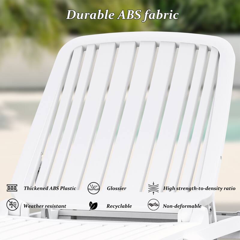 Domi White Aluminum Adjustable Pool Lounge Chair with Table, All-Weather Outdoor Chaise