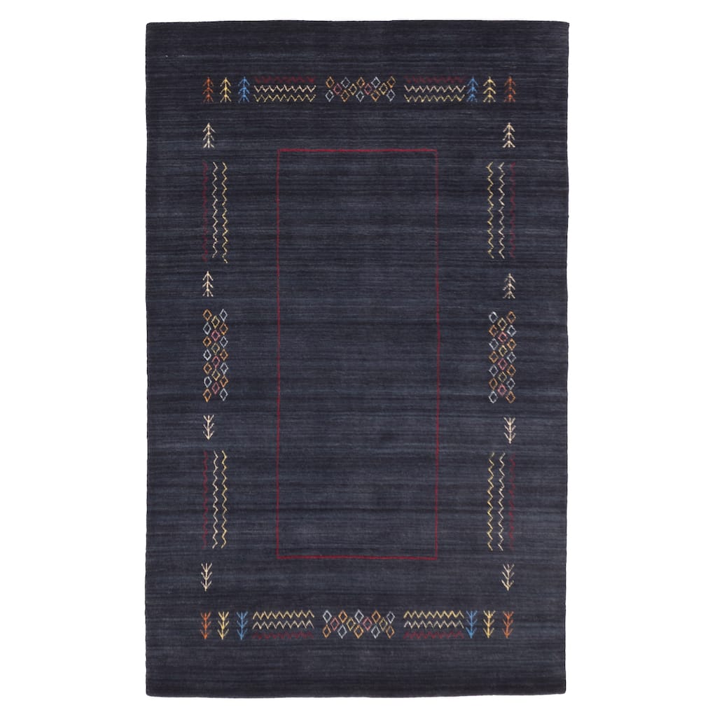 ECARPETGALLERY Hand Loomed Kashkuli Gabbeh Dark Navy Wool Rug - 5'0 x 8'0
