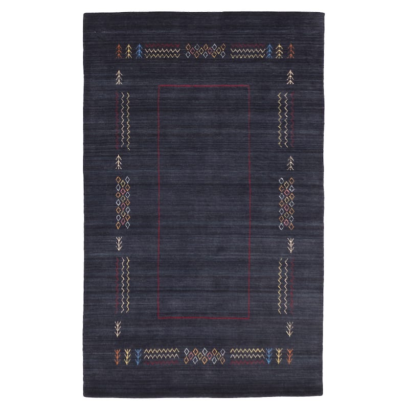 ECARPETGALLERY Hand Loomed Kashkuli Gabbeh Dark Navy Wool Rug - 5'0 x 8'0
