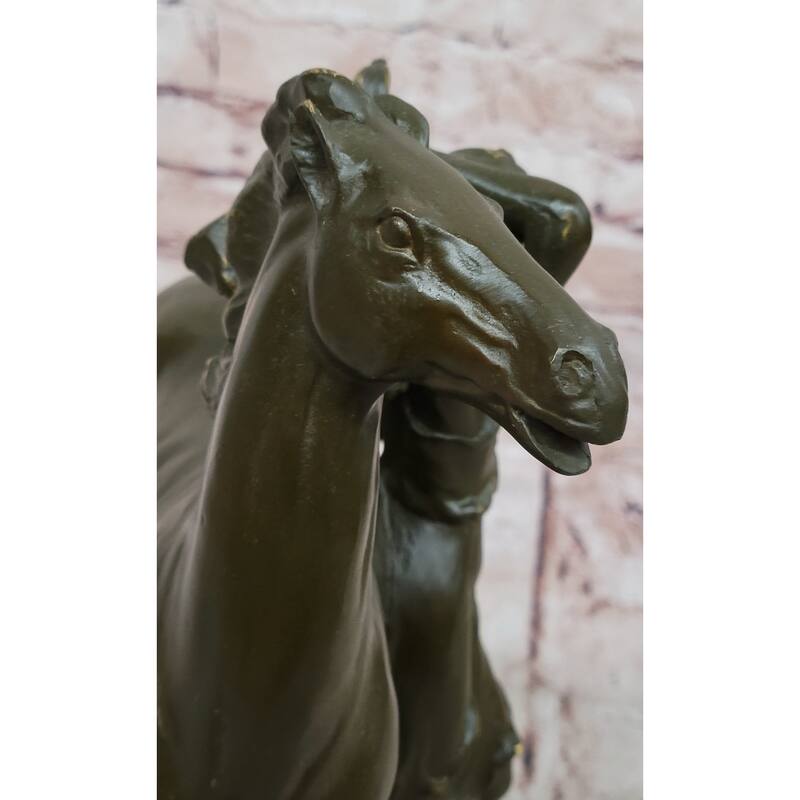 Art Nouveau Style Bronze Woman And Imitative Horse – Decorative Sculpture On Marble