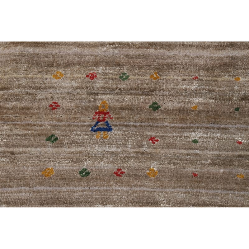 Light Brown Gabbeh Oriental Area Rug Hand-Knotted Silk Carpet - 8'11" x 11'10"