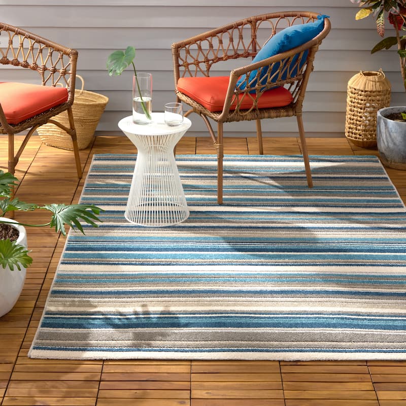 TOWN & COUNTRY EVERYDAY Rio Multicolor Stripe Indoor Outdoor Area Rug, UV Fade Resistant, High-Low Pile