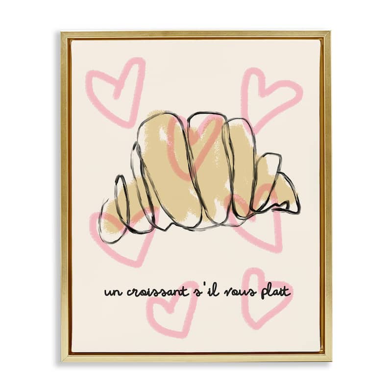 Stupell Chic Croissant with Hearts Framed Floater Canvas Wall Art Design By Lil' Rue - 17 x 21 - Gold