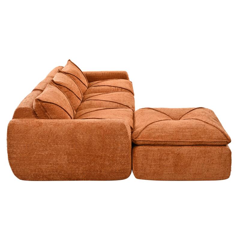 L-Shape Sectional Sofa with Ottoman, Chenille Sofa with Integrated Backrest & Seat Cushion, Fully Compressed Foam 4 Seat Sofa