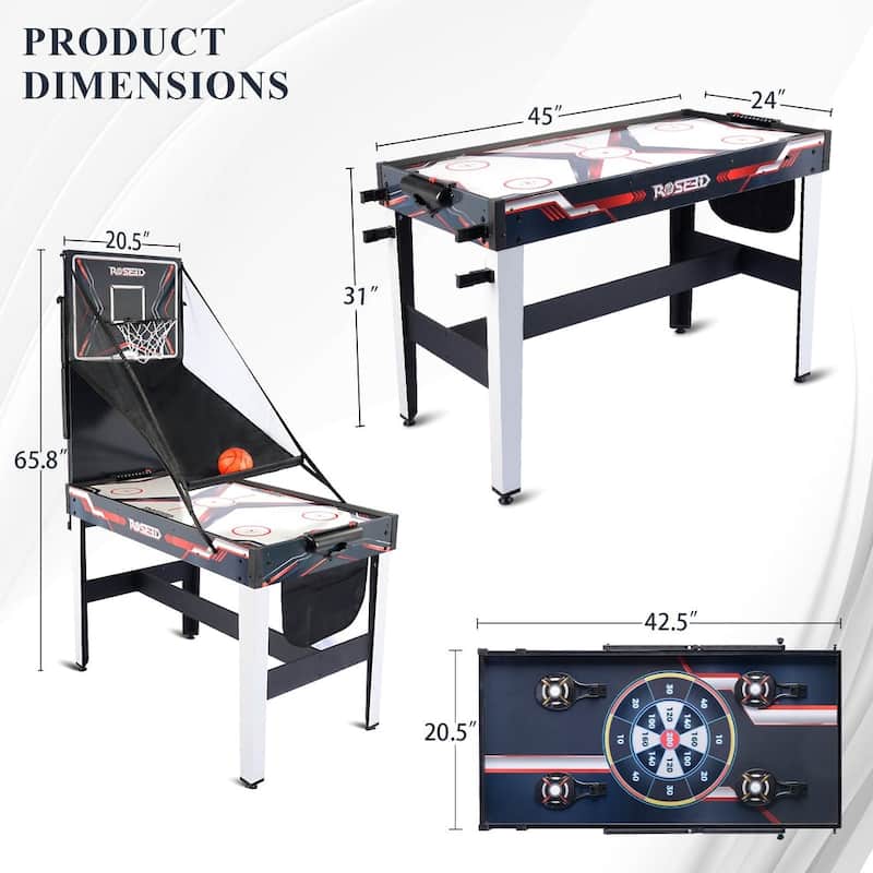 ROSEED 4 in 1 Combo Game Table - Air Hockey, Basketball, Darts, More