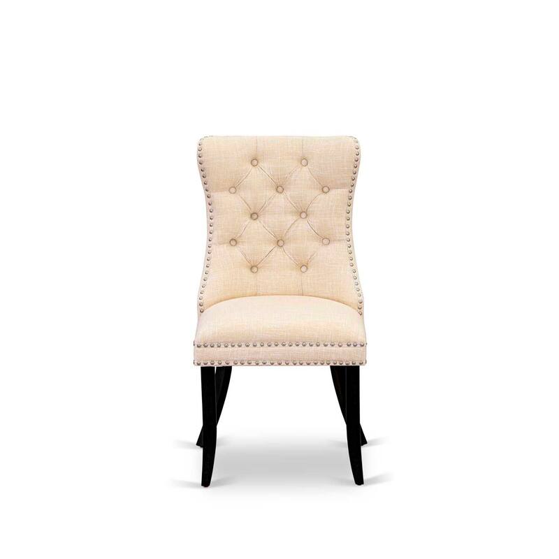 Parson Dining Chairs Set of 2 - Linen Fabric Padded Chairs with Nailhead Trim - Modern Kitchen Chairs