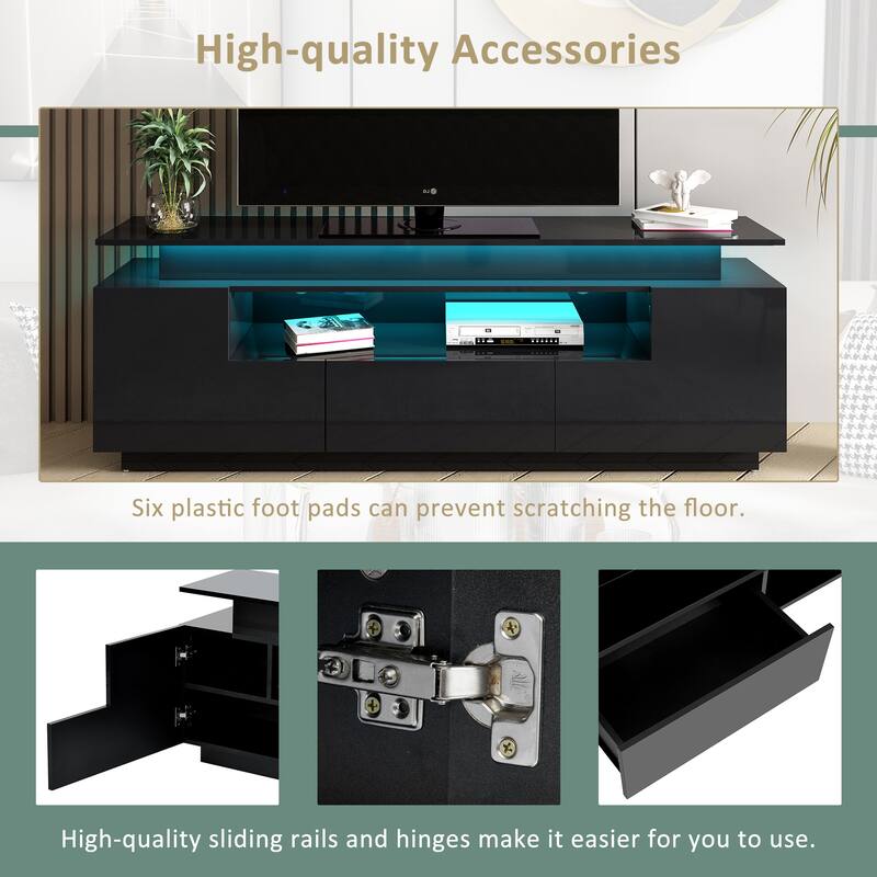 Black Contemporary TV Stand with PlugIn Color Changing LED Lights