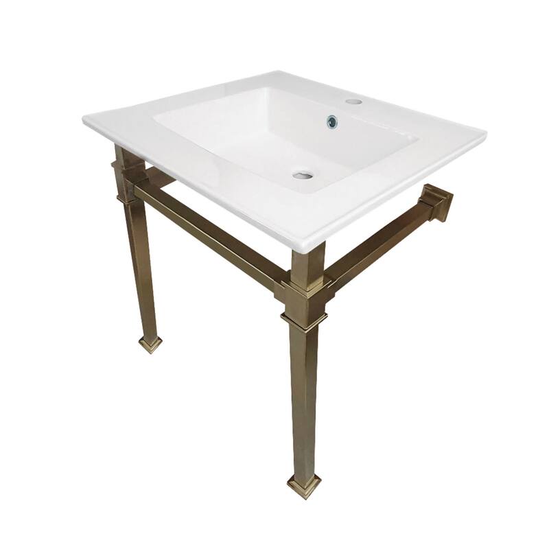Kingston Brass Monarch 25" Wide Console Sink Set - White / Brushed Brass