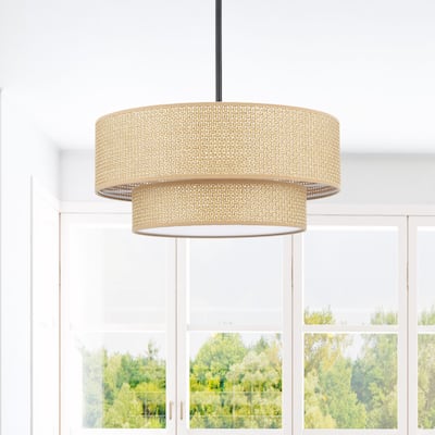 GetLedel 18-in Boho 4-Light Hand Woven Drum Chandelier - 18"