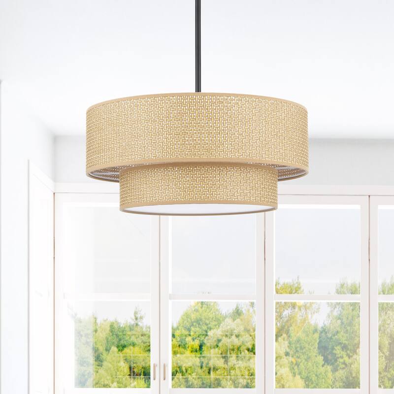 GetLedel 18-in Boho 4-Light Hand Woven Drum Chandelier - 18"