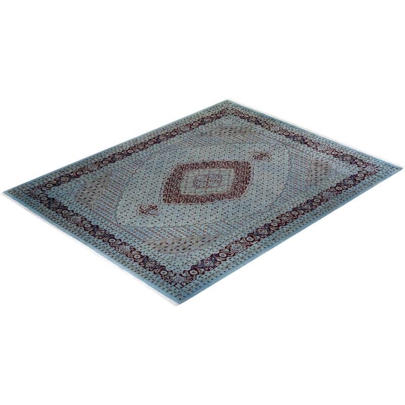 Overton Hand Knotted Wool Vintage Inspired Modern Contemporary Overdyed Blue Area Rug - 8' 1" x 10' 4"