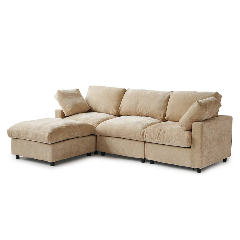 Modern L-shaped Sectional Sofa for Living Room,Chenille Modular Couch, Removable Cover, Spring Cushions, Solid Wood Frame