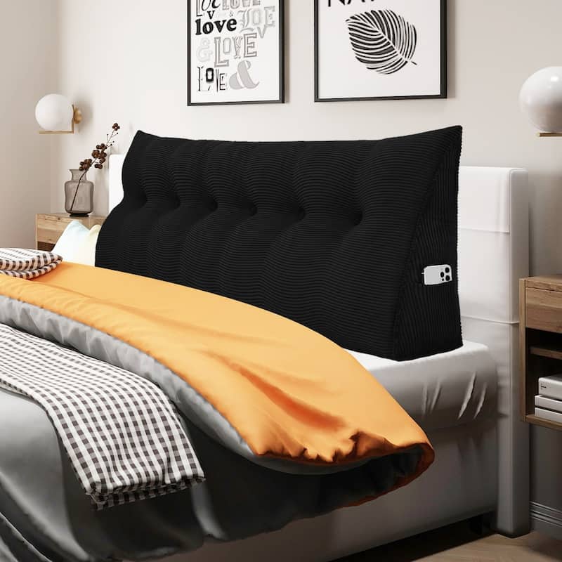 WOWMAX Large Reading Wedge Headboard Pillow for Bed Rest Back Support - California King - Cotton Black